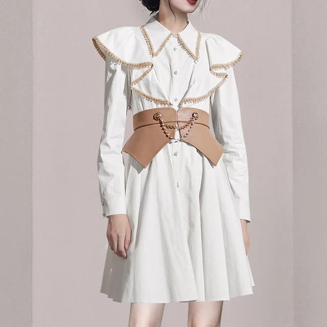 New Autumn Summer Fashion Long Sleeve Slim Waistband White Dress Vestidos Two Piece Set Women 4XL S4493957