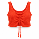 Women’s Orange-Red Textured Ruched Crop Top - 3XL