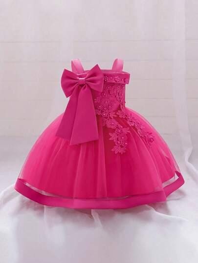 Young Girl Solid Color Splice Mesh & Satin Open Shoulder Outfit 1768216 Young Girl Solid Color Splice Mesh & Satin Open Shoulder Outfit 1768216