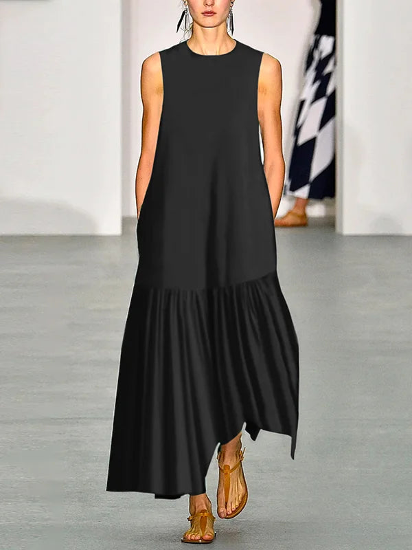 A-Line Loose Solid Color Split-Joint Round-Neck Maxi Dresses L 115339 A-Line Loose Solid Color Split-Joint Round-Neck Maxi Dresses L 115339
