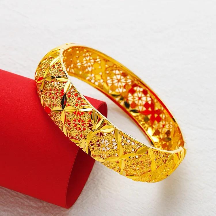 Brass Gold Plated Snap Clasp Hollow Four Leaf Clover Bracelet S4887024 - Tuzzut.com Qatar Online Shopping