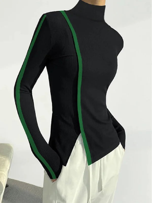 Urban Long Sleeves Skinny Contrast Color Split-Side High-Neck T-Shirts Tops XL 112170 Urban Long Sleeves Skinny Contrast Color Split-Side High-Neck T-Shirts Tops XL 112170