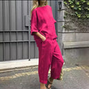 Women's Casual Solid Color Crewneck Top and Pants  S4489275 - TUZZUT Qatar Online Shopping