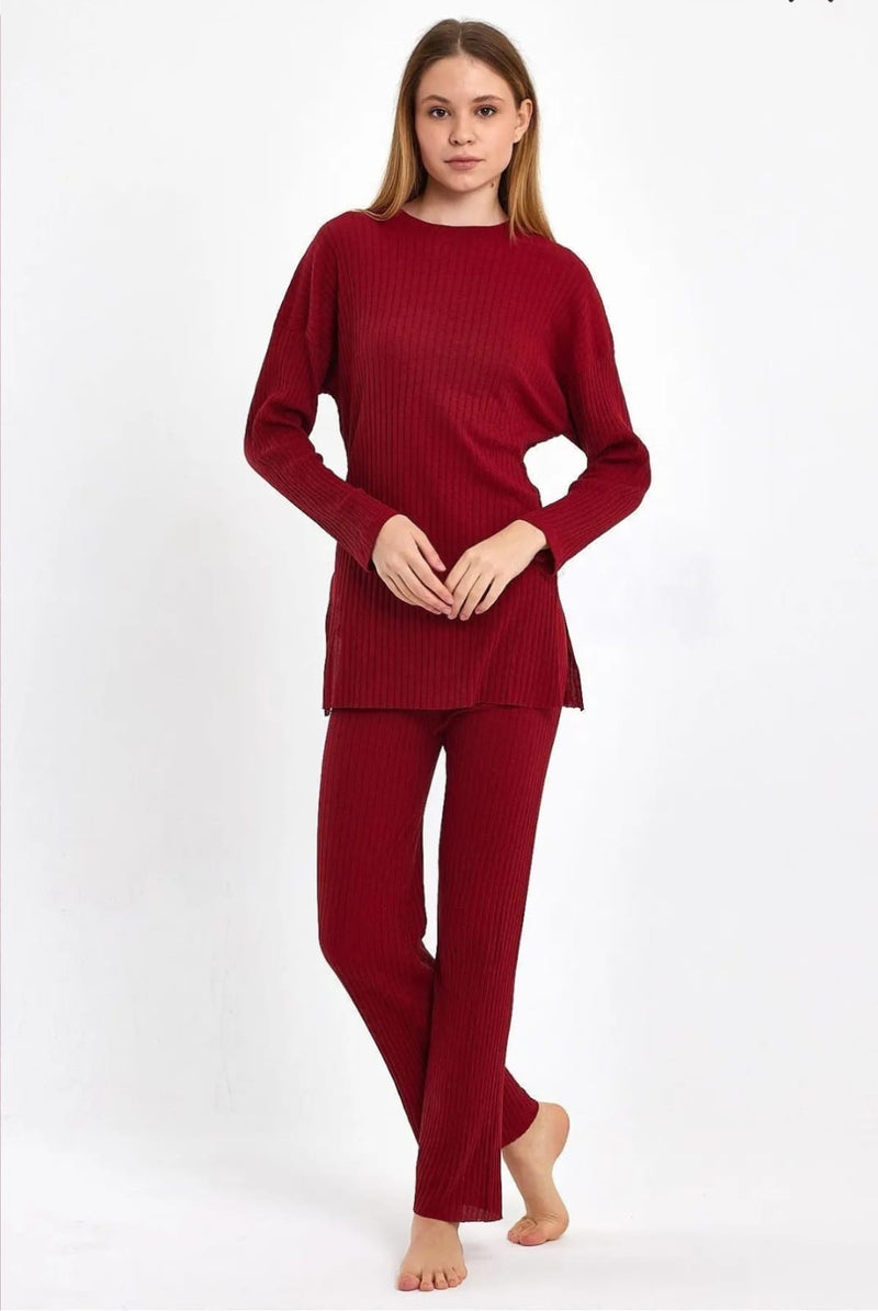 Claret Corduroy Women's Pajama Set 48889 - TUZZUT Qatar Online Shopping