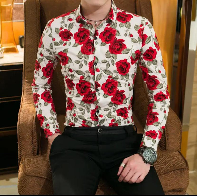 Shirts for Men Fashion Spring Floral Male Shirt Casual Long Sleeve Button Shirt Rose Printed Floral Korean Clothing X2244660