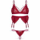 Women’s Burgundy Floral Lace 3-Piece Lingerie Set 505332 - XL