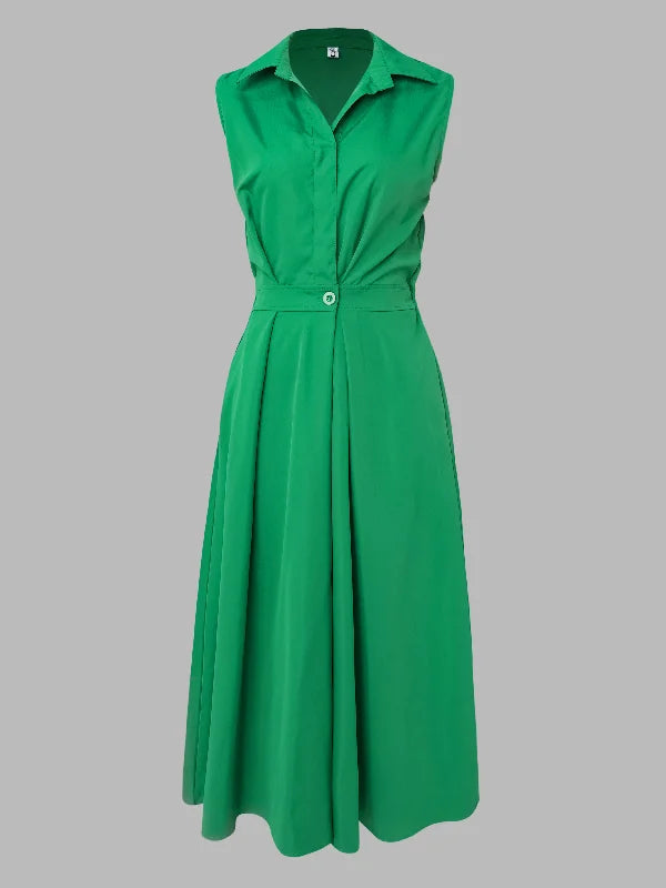 Sleeveless Solid Color Lapel Midi Dresses 116618 Sleeveless Solid Color Lapel Midi Dresses 116618