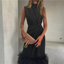 Womens Evening Dress Feathers Party Gown S4895546 - TUZZUT Qatar Online Shopping