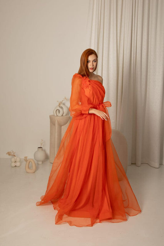 One-shoulder Pleated Maxi Dress 134725 One-shoulder Pleated Maxi Dress 134725
