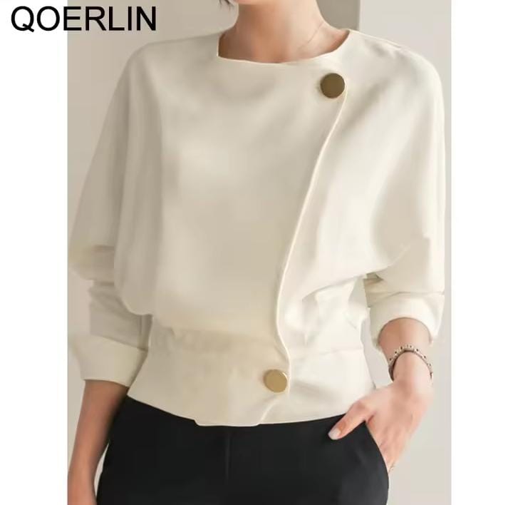 Women's White Shirt O-Neck Long Sleeve Top S4372716 Women's White Shirt O-Neck Long Sleeve Top S4372716