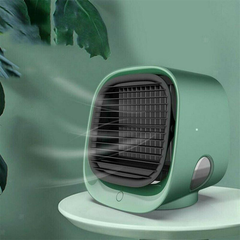 Desktop Air Cooler, Evaporative Air Cooler & Portable Mini Air Conditioner/Humidifier, Noiselessness with USB Charge, 3 Adjustable Speeds with LED Lighting for Room Home Office, Green -New S1