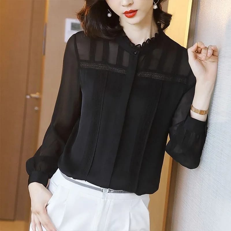 Women's Spring Summer Style Lace Blouses Shirt Women's Solid Color O-neck Button Long Sleeve Elegant Lace Casual Tops X4506439