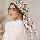 Women's White Floral Print Satin-Look Headscarf with Pink Border