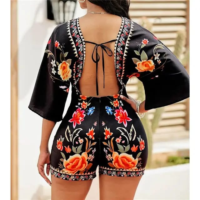 Backless Lace Floral V-neck Women Bodycon Jumpsuit One Piece Jumpsuits Sexy Rompers For Women S4590667 - Tuzzut.com Qatar Online Shopping