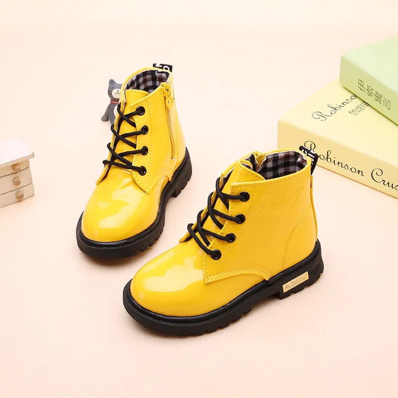 New Winter Children Shoes PU Leather Waterproof Plush Boots Kids 29 - Tuzzut.com Qatar Online Shopping