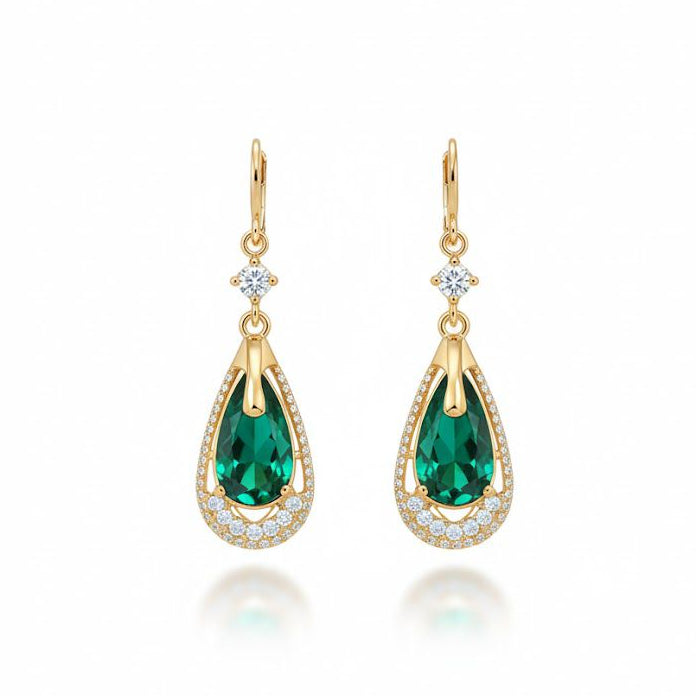 Women's  Fashion Green Diamond Earrings 361253 - TUZZUT Qatar Online Shopping