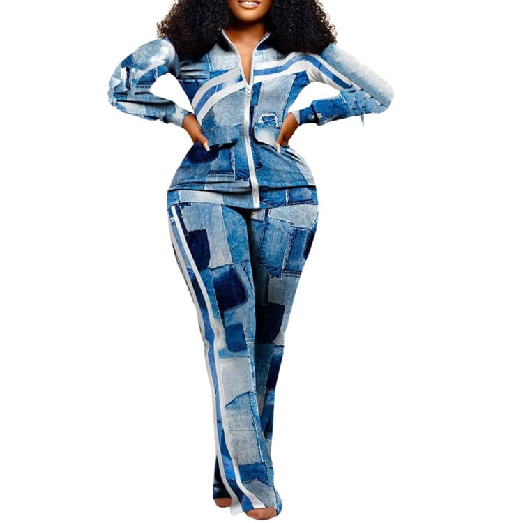 2 Pcs Women's Long Sleeve Animal Prints Pants Set L 429911 2 Pcs Women's Long Sleeve Animal Prints Pants Set L 429911
