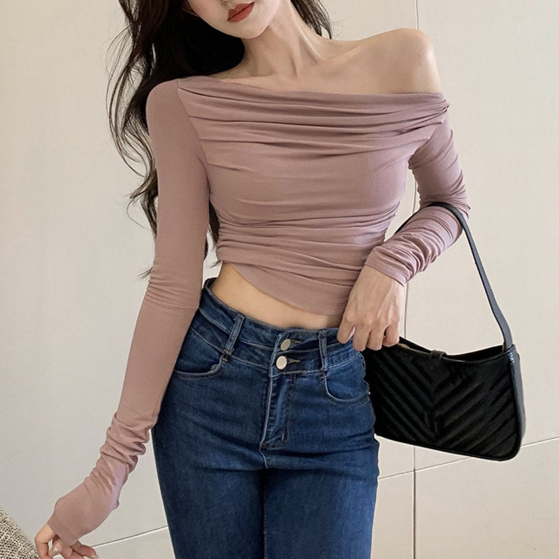 Women's Long Sleeve Solid Color T-Shirts - Free Size - 376784