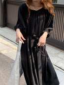 Women's Fashion Satin Silk Lace-up Waist Hugging Puff sleeve Dress S4374530 - Tuzzut.com Qatar Online Shopping