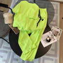 2 Pcs Women's Short Sleeve Solid Color Pants Set S 418202 - TUZZUT Qatar Online Shopping