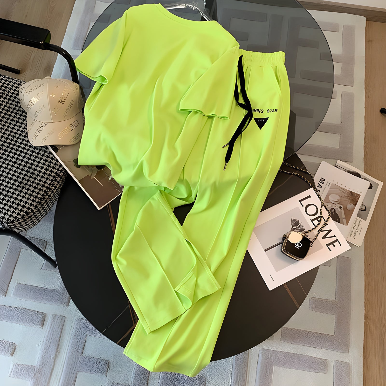 2 Pcs Women's Short Sleeve Solid Color Pants Set S 418202 2 Pcs Women's Short Sleeve Solid Color Pants Set S 418202