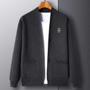 Men's Long Sleeve Knit Grey Cardigan Letter Embroidery OY222 - TUZZUT Qatar Online Shopping