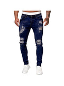 Men's Casual Jeans Solid Color Ripped Holes Frayed Gradient Washed Trousers S3350331 - Tuzzut.com Qatar Online Shopping