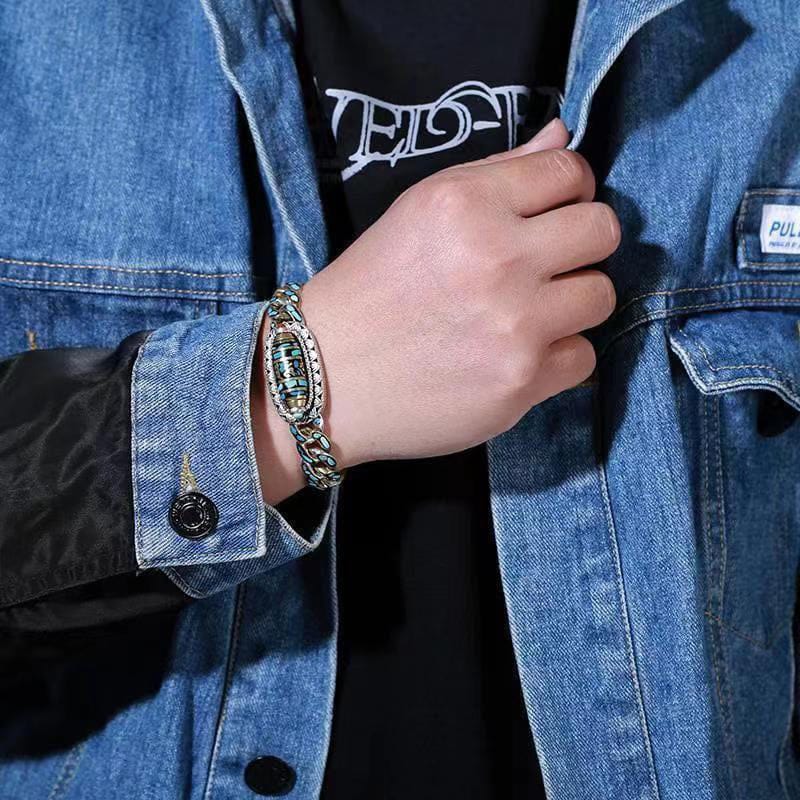 Vintage Antique Chinese Sterling Silver Gold Plated Unique Turquoise Bracelet VB451 - TUZZUT Qatar Online Shopping