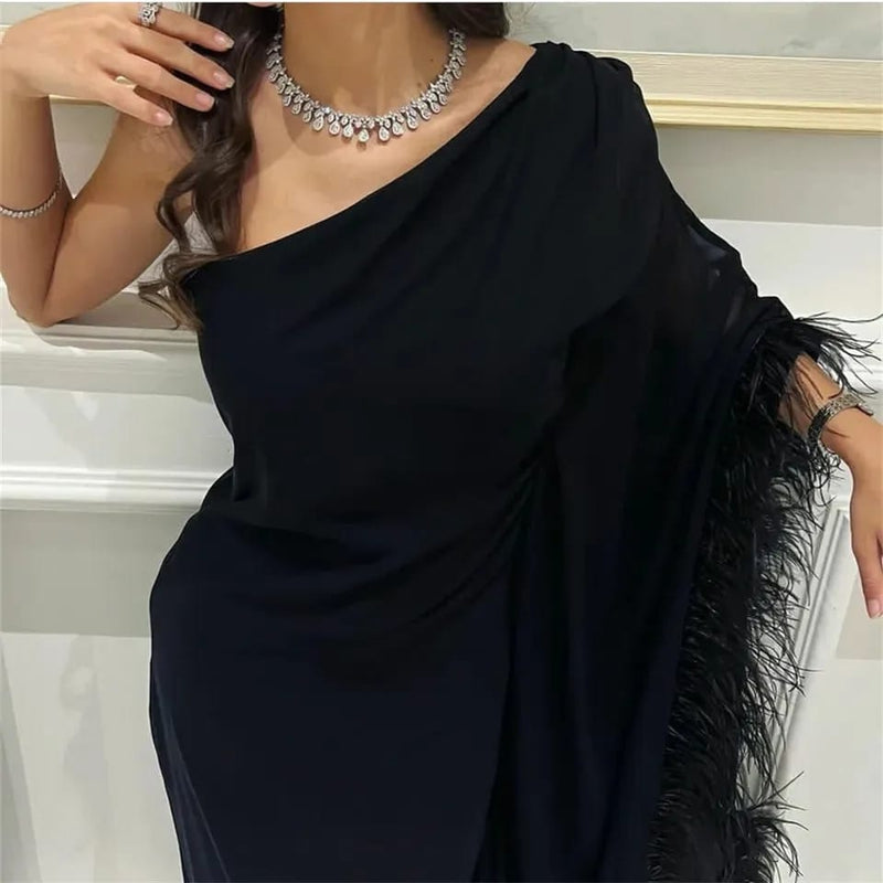 Handmade Gorgeous Feathers Prom Dresses Black Luxury Evening Dress Mermaid Elegant Ladies Party Dinner 3XL 070569608 - Tuzzut.com Qatar Online Shopping