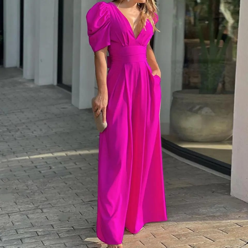 Women Casual Open Back Off Shoulder Jumpsuit B-57109 Women Casual Open Back Off Shoulder Jumpsuit B-57109