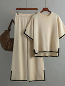 Short Sleeve Knit Pullover Top High Waist Wide Leg Pant 54804 - TUZZUT Qatar Online Shopping