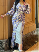 Women's Long Sleeve Floral Modest Fashion Dress L 524420 - TUZZUT Qatar Online Shopping