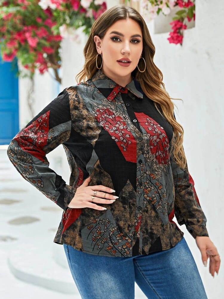 Floral Print Button Front Shirt S4412600 Floral Print Button Front Shirt S4412600