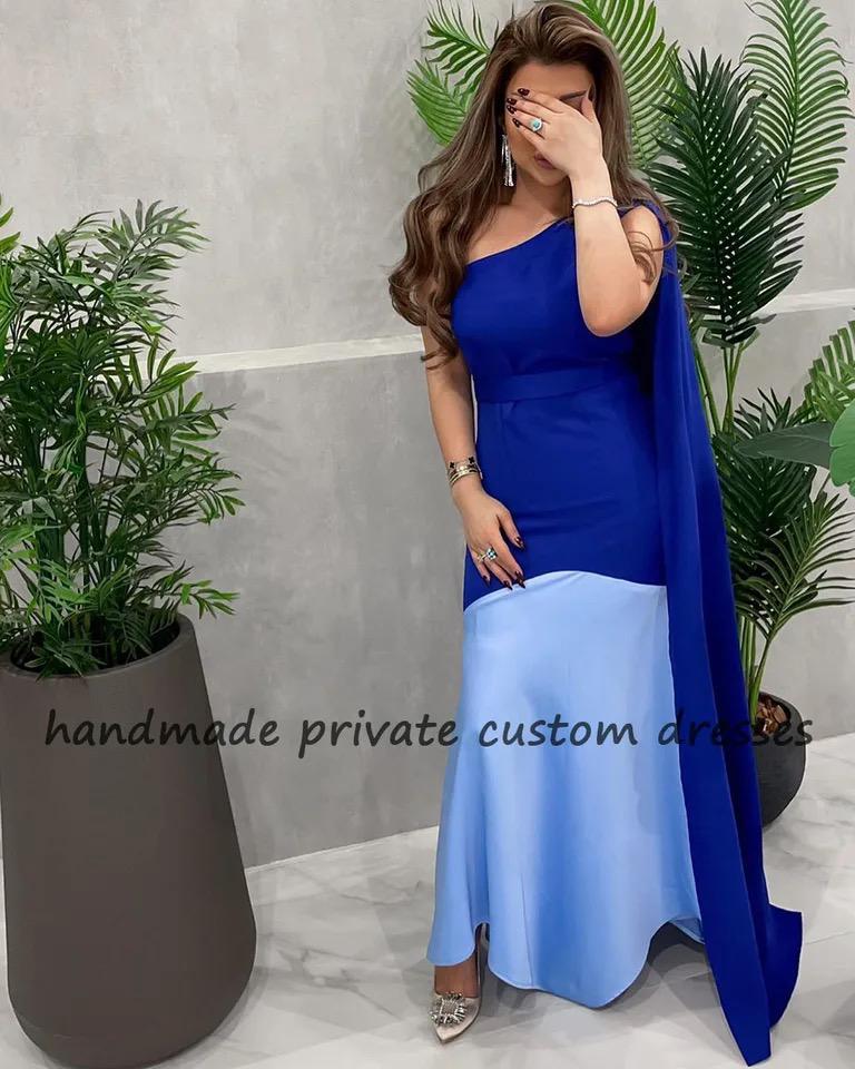 Royal Blue Mermaid Saudi Arabic Evening Dresses Cape Sleeve Patchwork 070716155