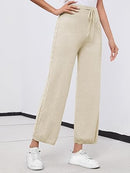 Famulily Womens Cute Side Cable Knit Sweater Pants Wide Leg High Rise Trousers Elastic Waist Pants with Drawstring    X339745 - TUZZUT Qatar Online Shopping
