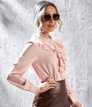 Zanzea Ruffle Trim Lace Insert Blouse S4426971 - Tuzzut.com Qatar Online Shopping