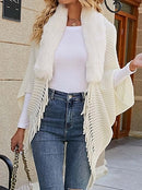 Women Faux Fur Collar Shawl Knitted Winter Capes  B-917253 - TUZZUT Qatar Online Shopping