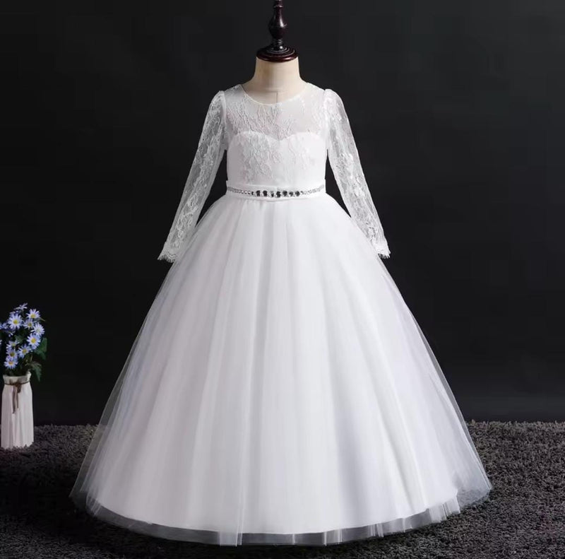 Kid's Long Sleeve Lace Tulle Flower Dress   S5111470 - TUZZUT Qatar Online Shopping