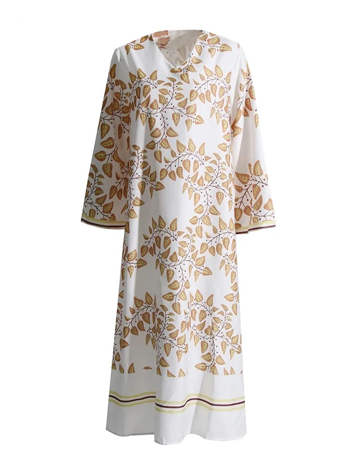 Casual Printing Dresses For Women V Neck Long Sleeve Loose Waist Patchwork Folds Elegant Dress Female Fashion 3XL S486920