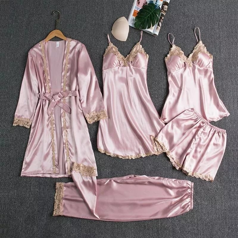 Women's Pajama Set 5 Piece Satin Lace Summer Sexy Nightdress B227408 Women's Pajama Set 5 Piece Satin Lace Summer Sexy Nightdress B227408