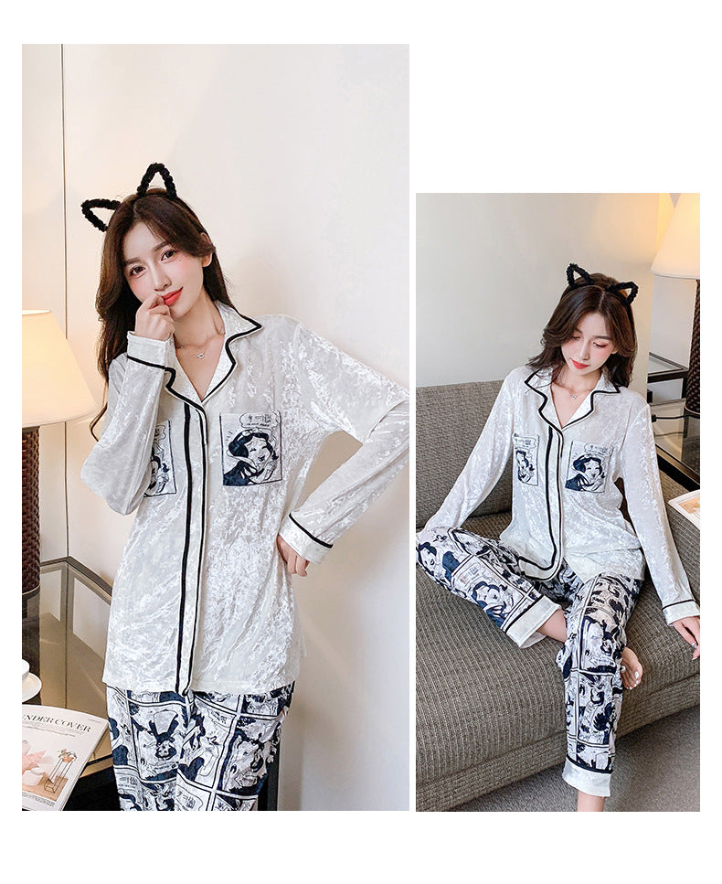 Women's spring and autumn cute gold velvet sweet cardigan Snow White home pajamas X4533424 - Tuzzut.com Qatar Online Shopping