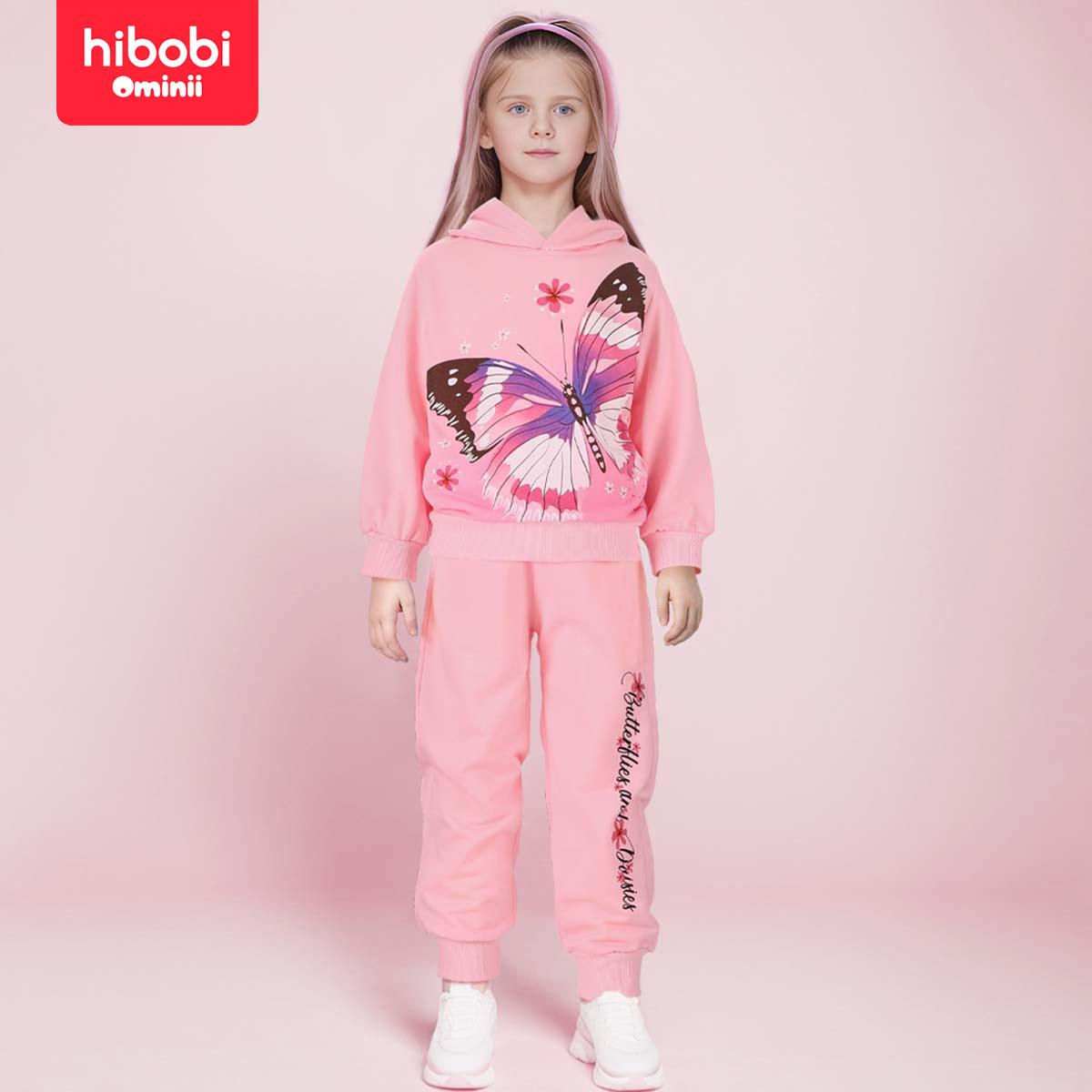 Girl's Pink Butterfly Hooded Sweatshirt 2-Piece Suit 1538802 Girl's Pink Butterfly Hooded Sweatshirt 2-Piece Suit 1538802