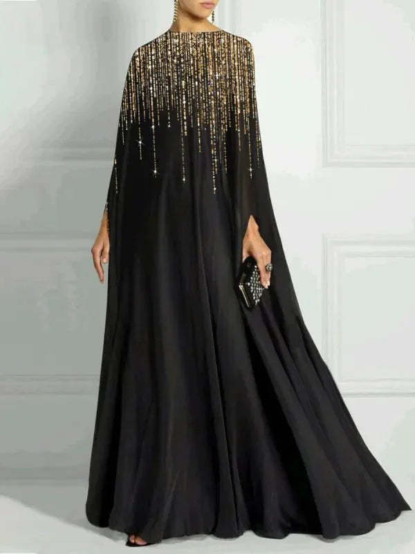 Long Sleeves Loose Rhinestone Round-Neck Maxi Dresses 116326 Long Sleeves Loose Rhinestone Round-Neck Maxi Dresses 116326