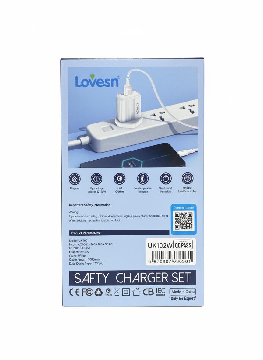 Lovens Home Safty Charger With Type C Cable UK102 Lovens Home Safty Charger With Type C Cable UK102
