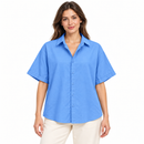 Sky Blue Relaxed-Fit Short-Sleeve Button-Up Shirt D-29
