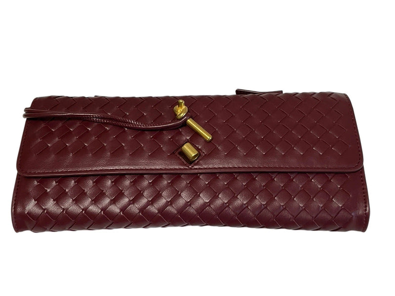 Woven Leather Clutch Top Handle Long Shoulder Bag B1893 - TUZZUT Qatar Online Shopping