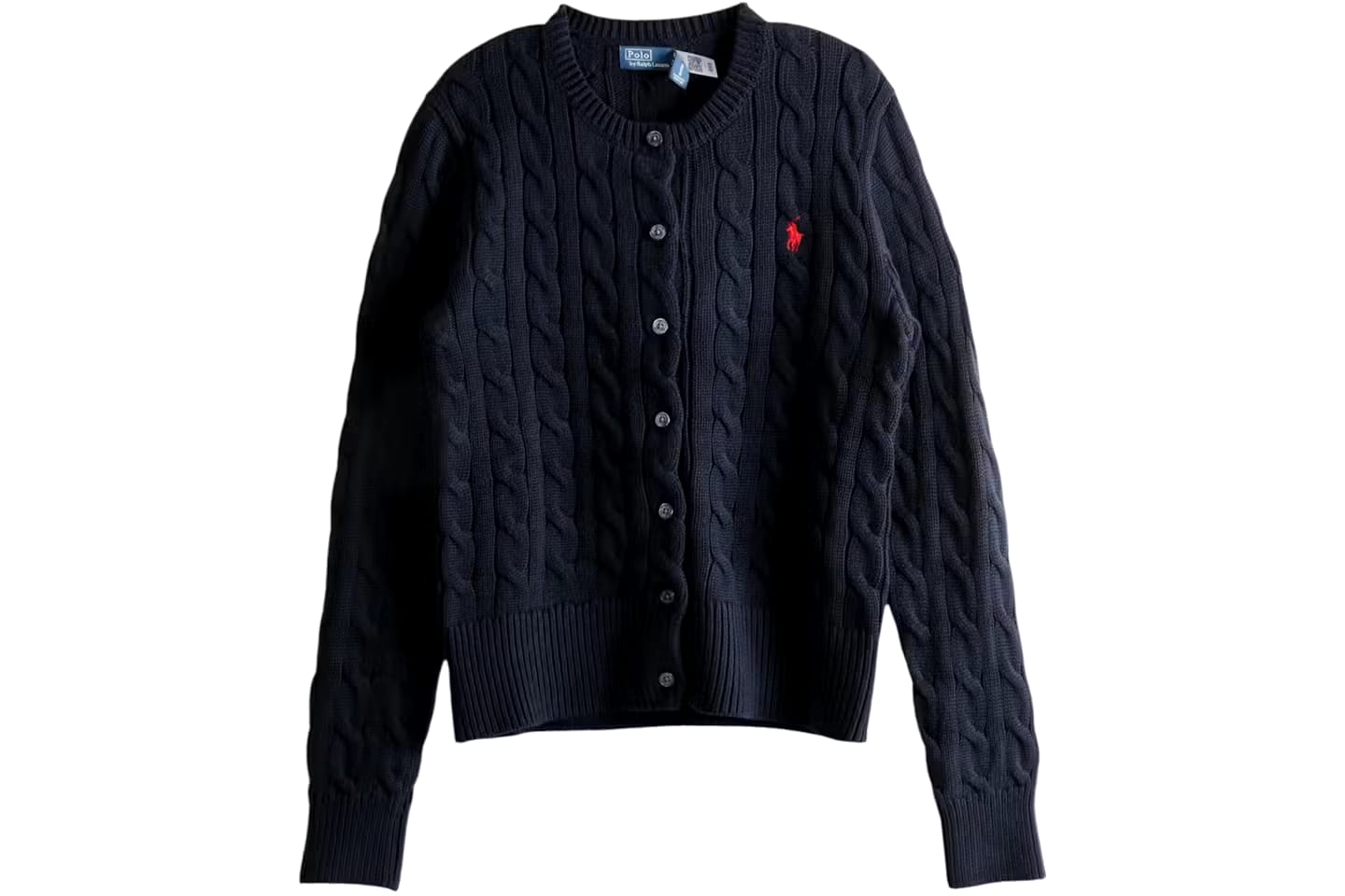 Cable Knit Cotton Crewneck Cardigan RL1235