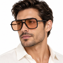 Black Aviator Sunglasses with Light Brown Lenses-61