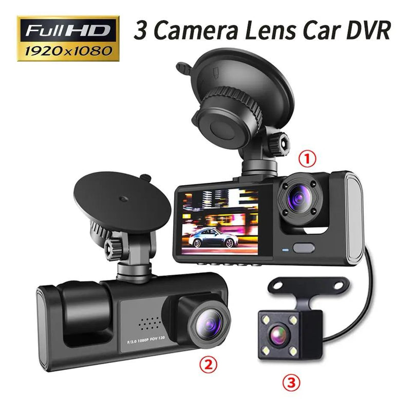 3 Channel Car DVR HD 1080P 3-Lens Inside Vehicle Dash Cam - Tuzzut.com Qatar Online Shopping
