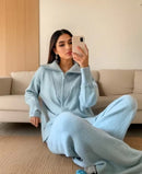 Zip up Cardigan Wide Leg Pants 2 piece Knit Set KS706 - TUZZUT Qatar Online Shopping